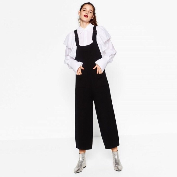 black knit overalls